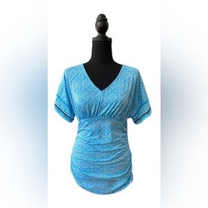 NY&C: Blue Ruched V-Neck Boho Bohemian Blouse